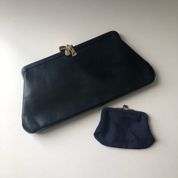 Leather Clutch and Coin Purse Navy Vintage 2 Piece - Picture 10 of 10